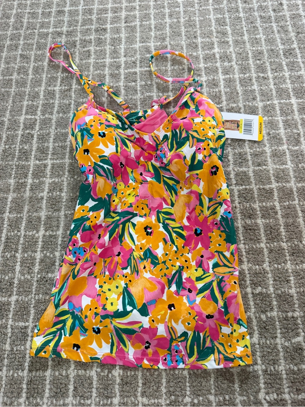 Anne Cole Floral Swim Cami — Pink, Yellow & Green